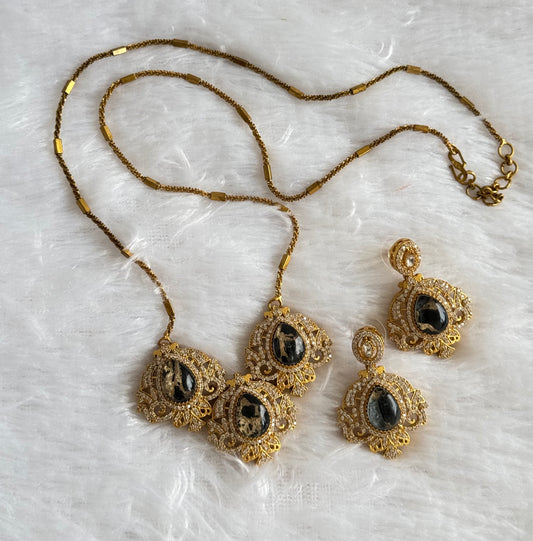 Antique gold tone black-gold fire-stone long chain set dj-51098