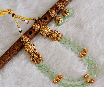 Antique gold tone sea green beaded lakshmi peacock multi layer haar set dj-52428