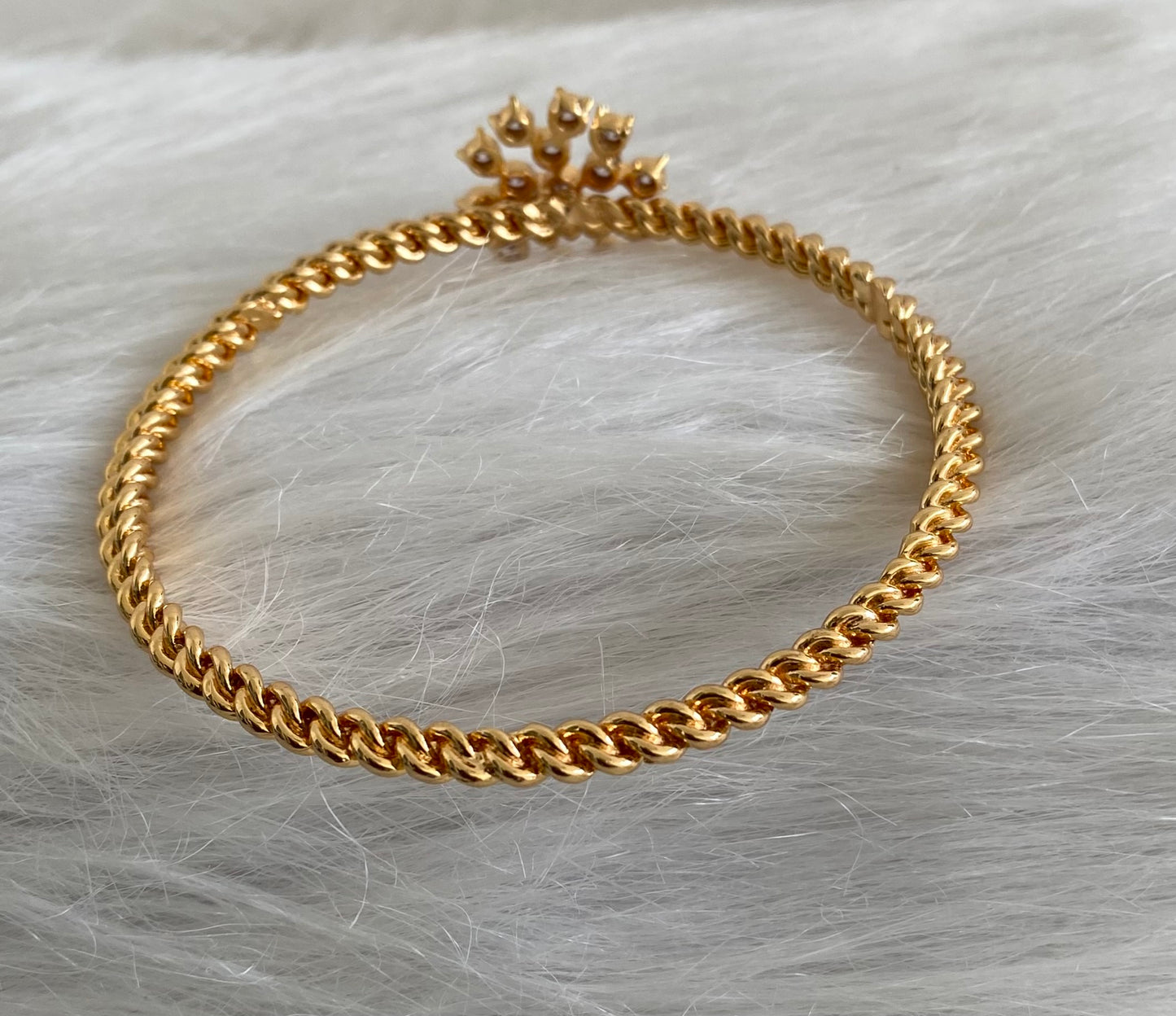 Gold tone AD white stone flower kada/bangle(2.8) Dj-53885