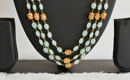 Antique gold tone sea green beaded lakshmi peacock multi layer haar set dj-52428