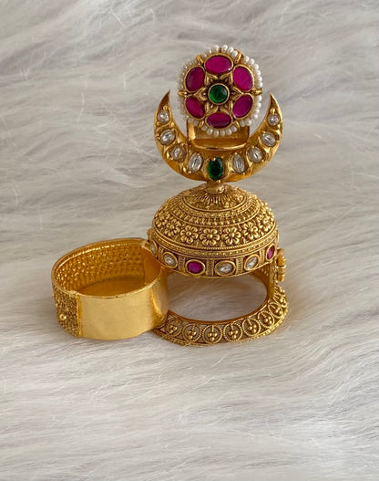 Gold tone pink -green-white kundan jadau flower kumkum box dj-54224