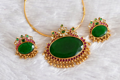 Matte finish peacock big green oval stone pendant hasli necklace set dj-51224