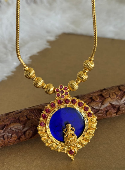 Gold tone pink-blue kerala style round kodi Lakshmi necklace dj-51702