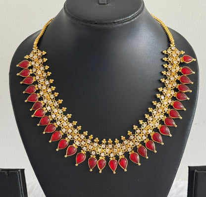 Gold tone Gopi shape red Kerala style necklace dj-51710