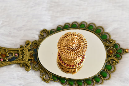 Antique gold tone kemp-green Ma Lakshmi kumkum box dj-52316