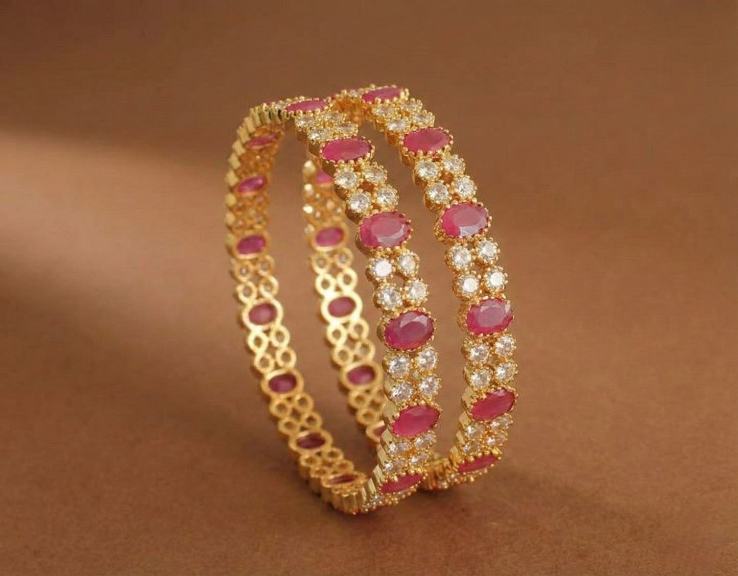 Gold tone AD ruby bangles(2.8) Dj-17287