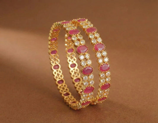 Gold tone AD ruby bangles(2.8) Dj-17287