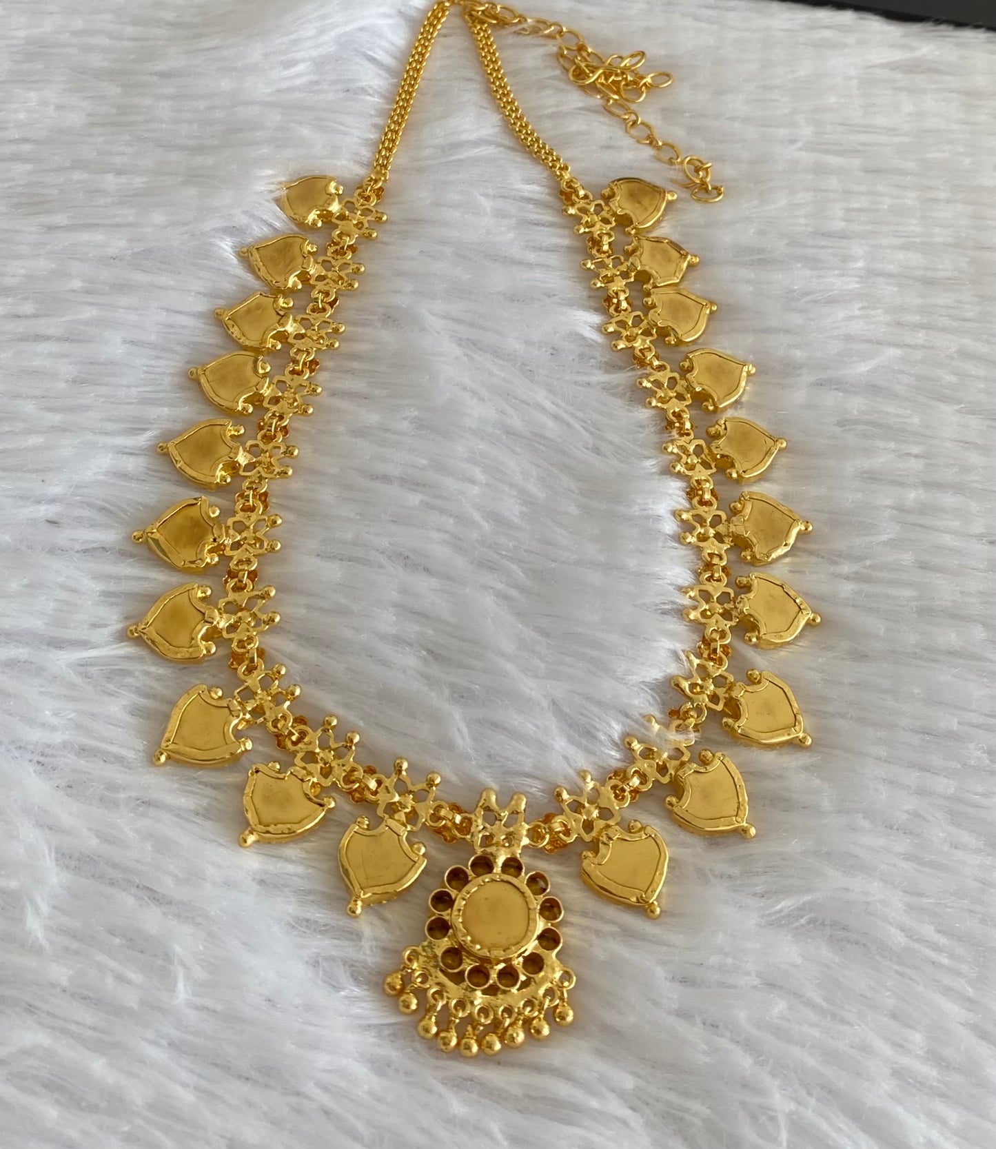 Gold tone white-red palakka necklace dj-53074