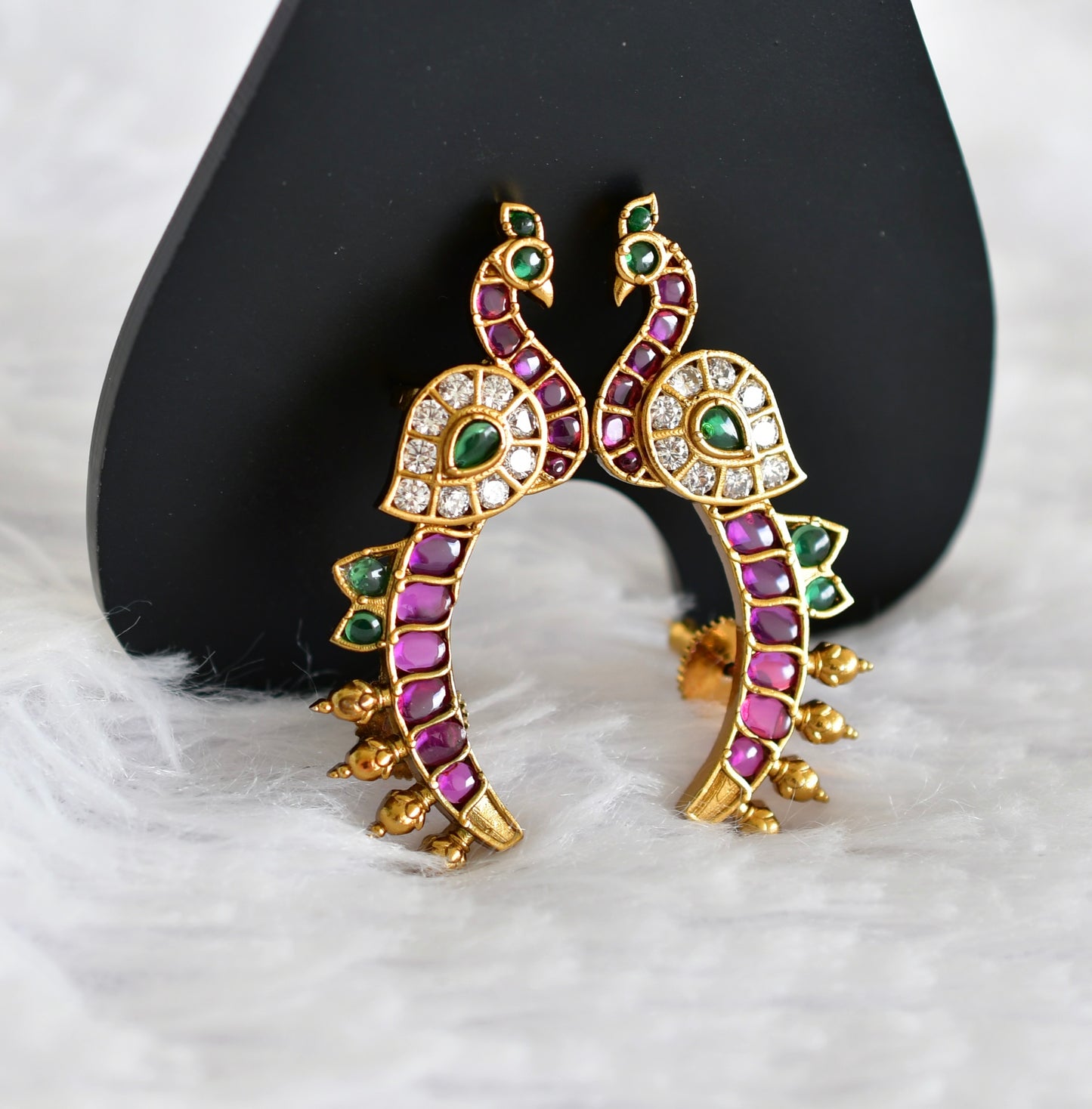 Matte finish kemp-green peacock khanpool earrings dj-52166