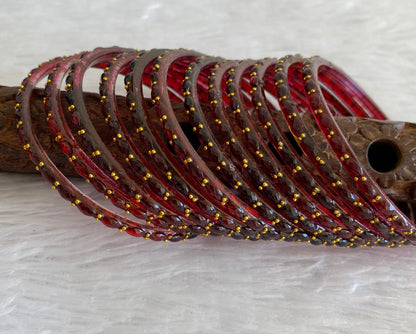 Set of 12 maroon glass bangles(2.8) dj-52794