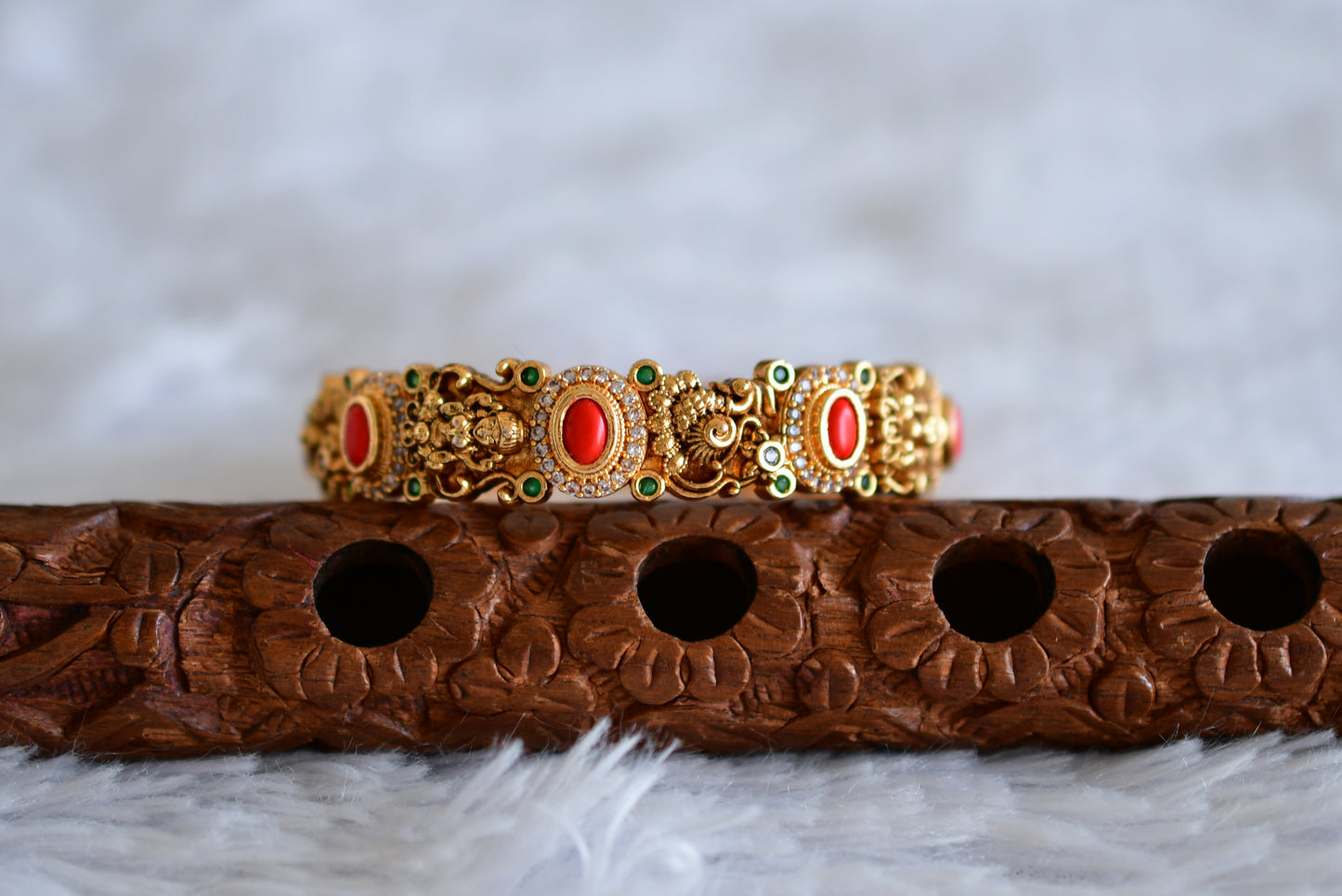 Antique gold tone coral-green lakshmi peacock bangle (2.4) dj-52441