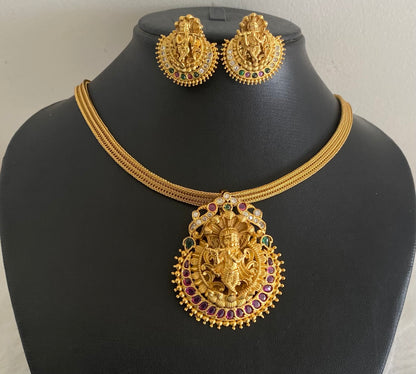 Matte finish kemp-green-white krishna choker necklace set dj-54451