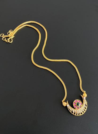 Gold tone 18 inches chain with white-pink-green moon pendant dj-54203