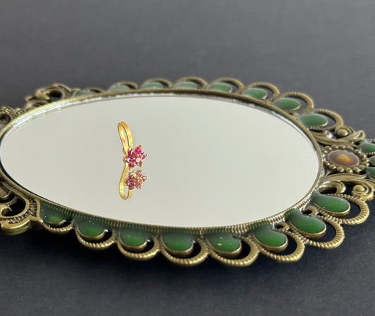 Gold tone pink flower nose pin Dj-52035