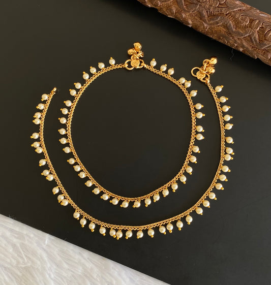 Antique gold tone pearl anklets set dj-53203
