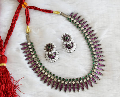 Black finish precious kemp-green-white mulla mottu necklace set dj-53353