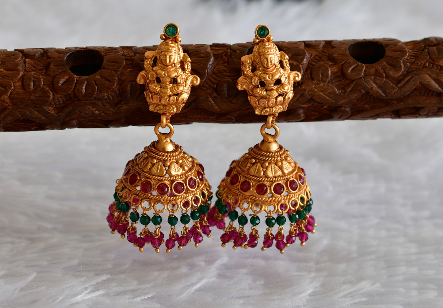 Matte finish ruby-green Lakshmi jhumkka dj-52159