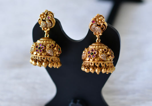 Antique gold tone kemp-green peacock jhumkka dj-51933