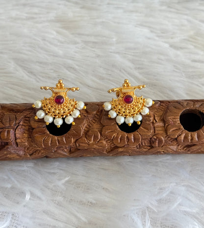 Gold tone pearl-pink beaded stud/earrings dj-51605