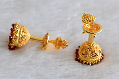 Gold Tone Kerala style Maroon Lakshmi long jhumkka dj-51801