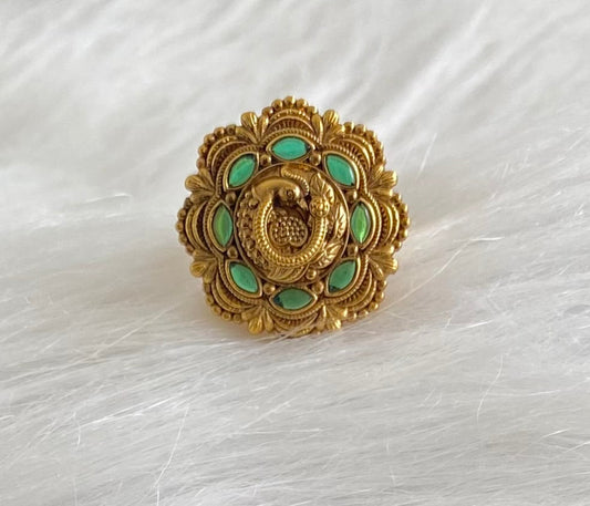 Antique gold tone green stone peacock finger ring dj-54335