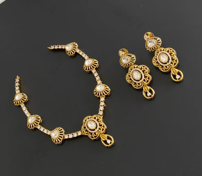 Dark antique finish white stone necklace set dj-54758