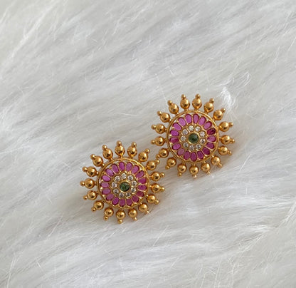 Antique gold tone kemp-green-white round stud/earrings dj-54580