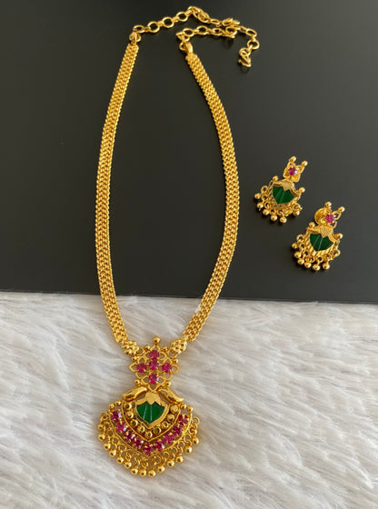 Gold tone pink-green palakka Kerala style necklace set dj-38098