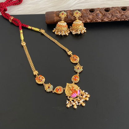 Matte finish meenakari lakshmi necklace set dj-54748