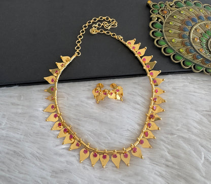 Gold tone kerala style pink thali kootam necklace set dj-48264