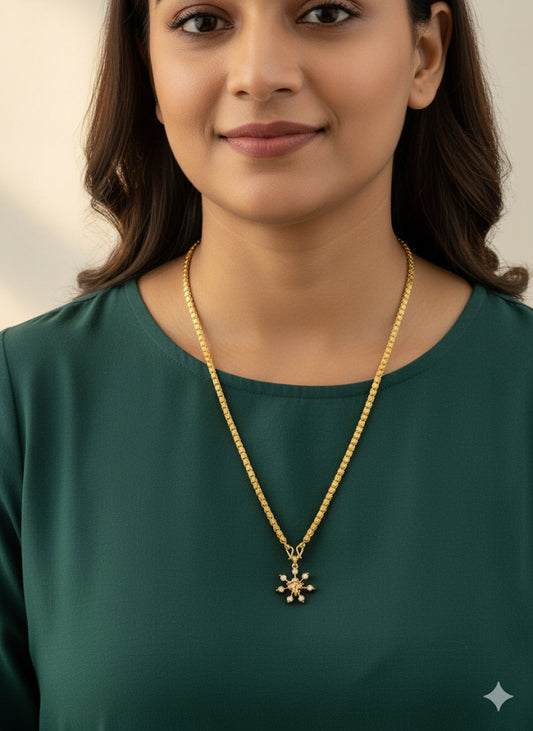 Gold tone 24 inches chain with AD Ganesha pendant dj-52250