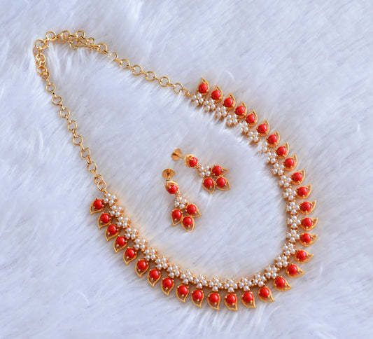 Gold tone coral-pearl mango necklace set dj-53033