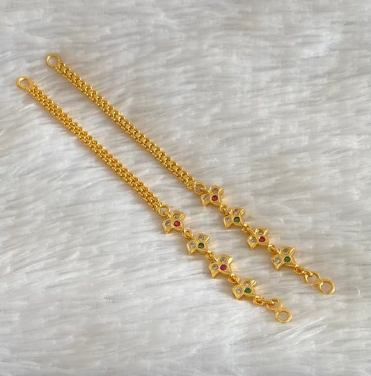 Gold tone AD pink-white-green stone ear side chain dj-54046