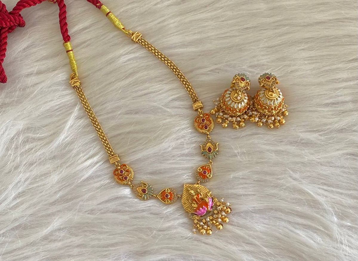Matte finish meenakari lakshmi necklace set dj-54748
