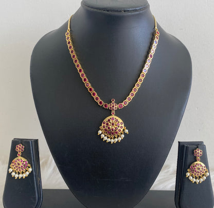 Gold tone south Indian style rani pink attigai set dj-34636