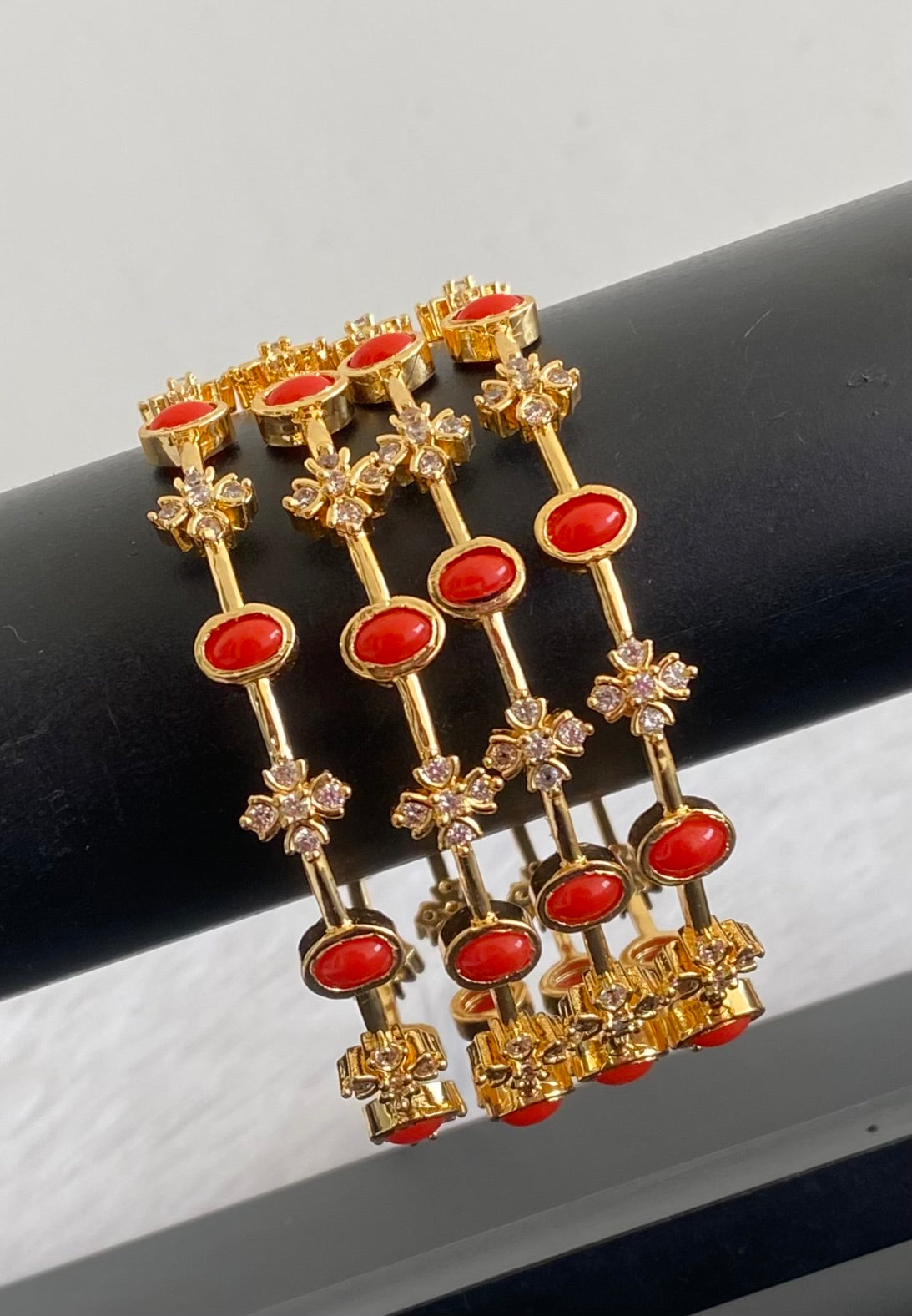 Gold tone cz coral stone set of 4 bangles(2.4) dj-53443