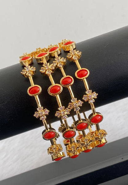 Gold tone cz coral stone set of 4 bangles(2.4) dj-53443