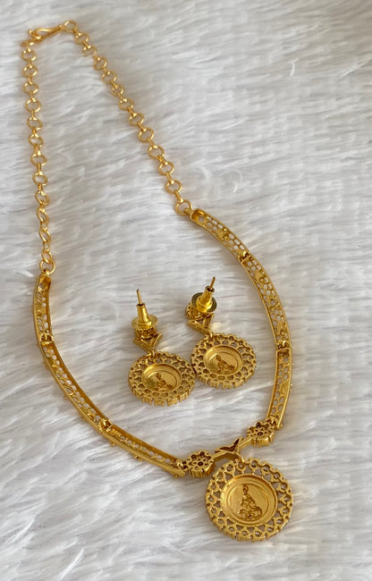 Gold tone white stone lakshmi necklace set dj-54353