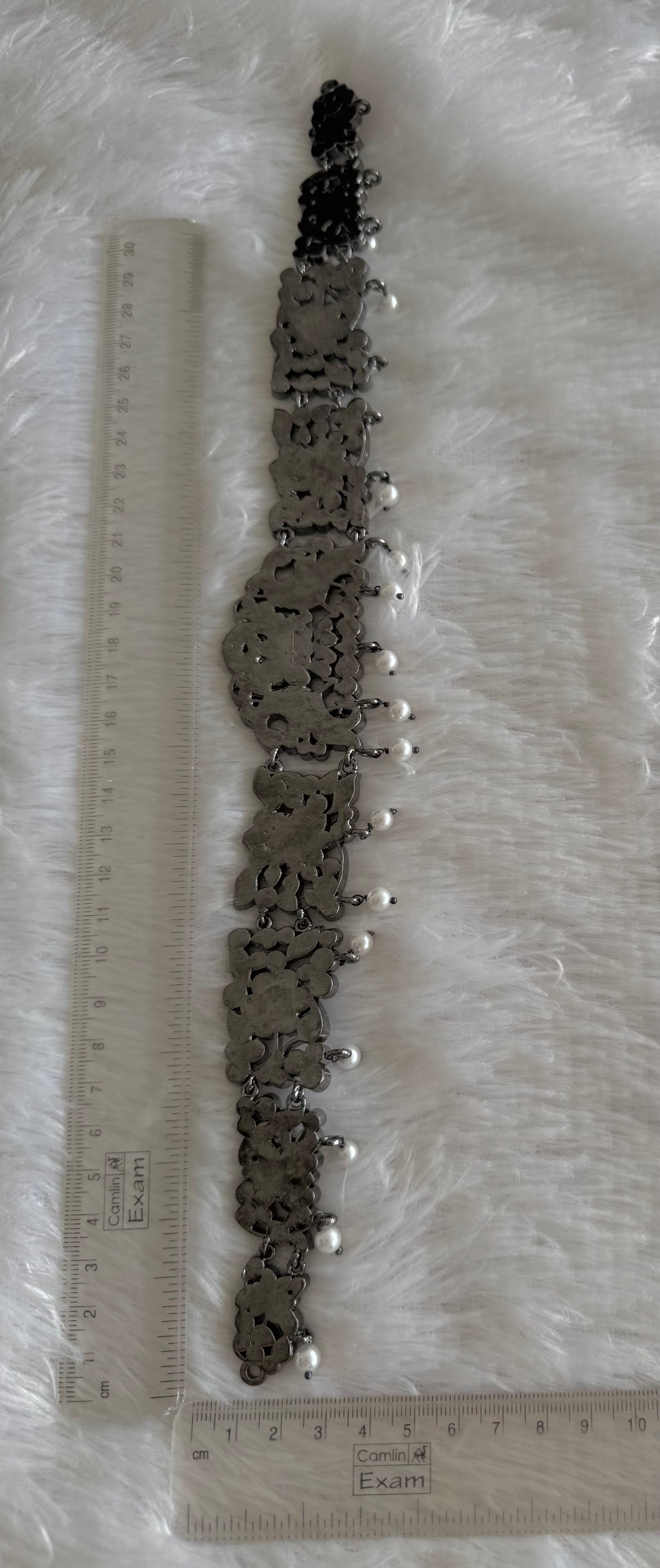 Black finish precious kemp-green-white pearl peacock waist band dj-51761