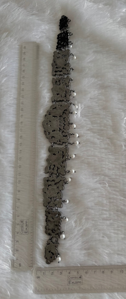 Black finish precious kemp-green-white pearl peacock waist band dj-51761