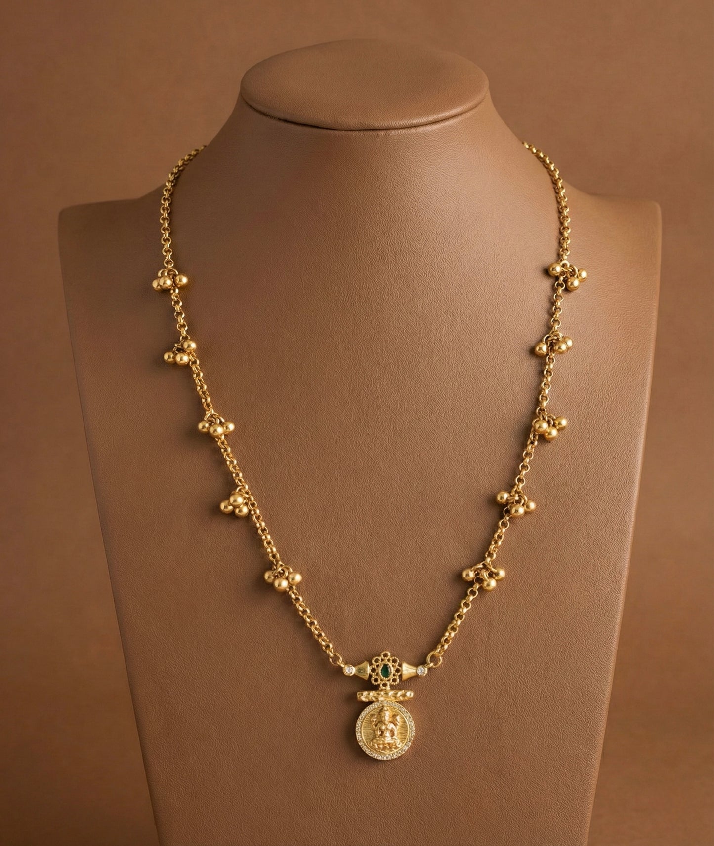 Antique gold tone cz kemp-green Lakshmi pendant necklace/chain dj-51826