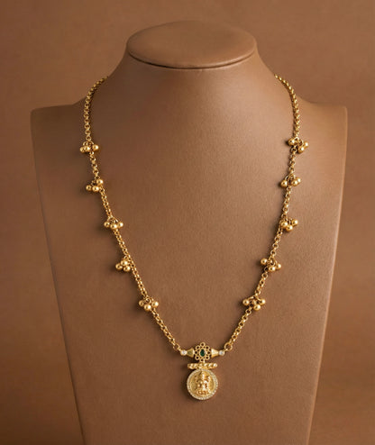 Antique gold tone cz kemp-green Lakshmi pendant necklace/chain dj-51826