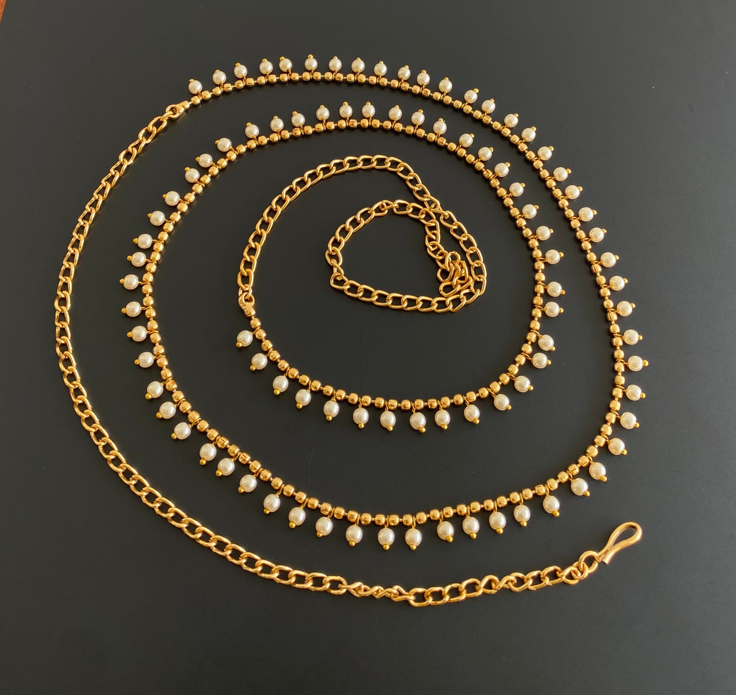 Antique gold tone pearl hip/waist chain dj-53207