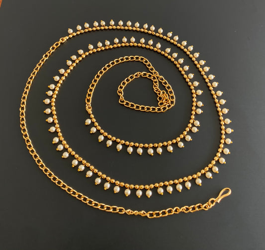 Antique gold tone pearl hip/waist chain dj-53207