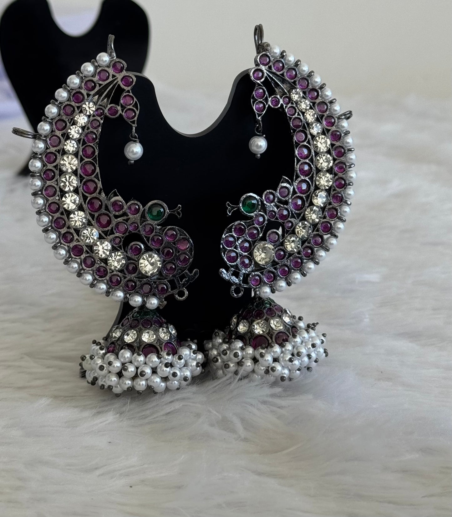 Black finish precious kemp-green pearl khanpool peacock jhumkka dj-52520