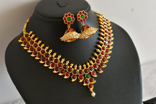 Gold tone kemp-green pearl mango necklace set dj-52351