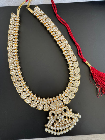 Gold tone AD white pearl peacock haar Dj-52528