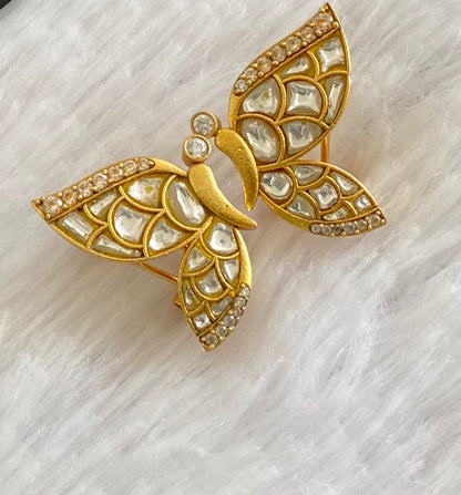 Gold tone white kundan jadau butterfly earrings dj-53532