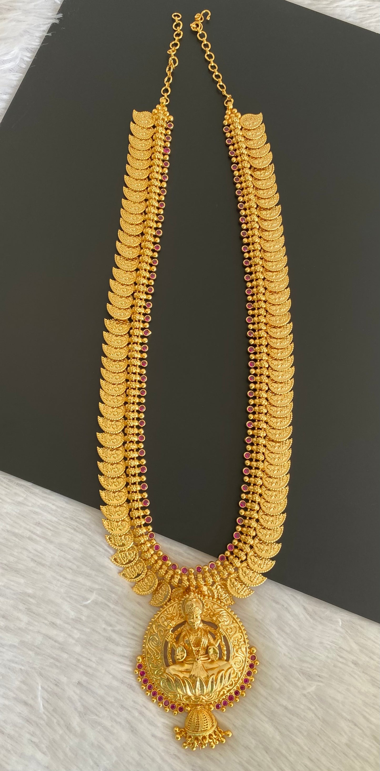 Gold tone pink stone lakshmi mango haar dj-53160