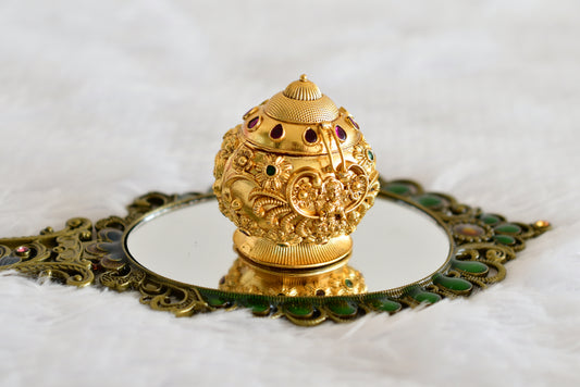 Antique gold tone kemp-green Lakshmi kumkum box dj-52312